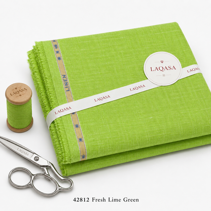 LAQASA 100% Pure Khadi Linen Fabric – Fresh Lime Green | Unstitched