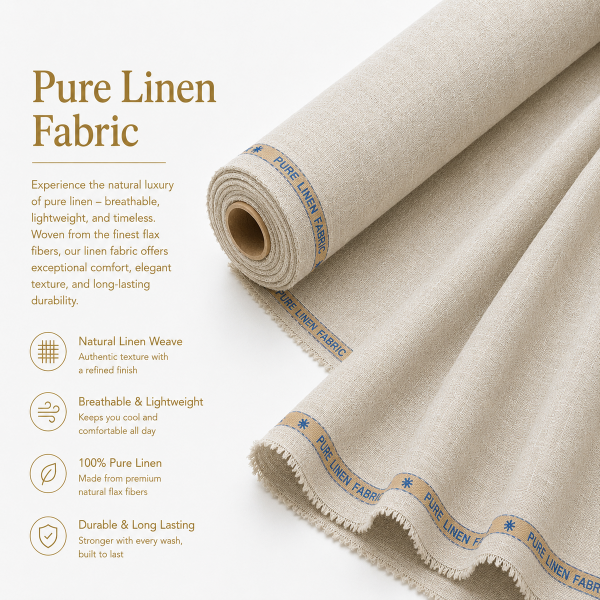 LAQASA 100% Pure Khadi Linen Fabric – Oat Beige | Unstitched