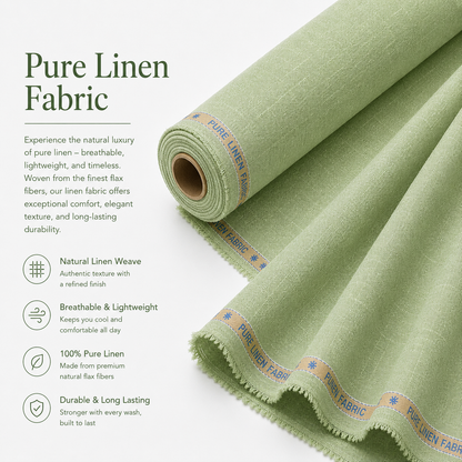 LAQASA 100% Pure Khadi Linen Fabric – Pistachio Green | Unstitched
