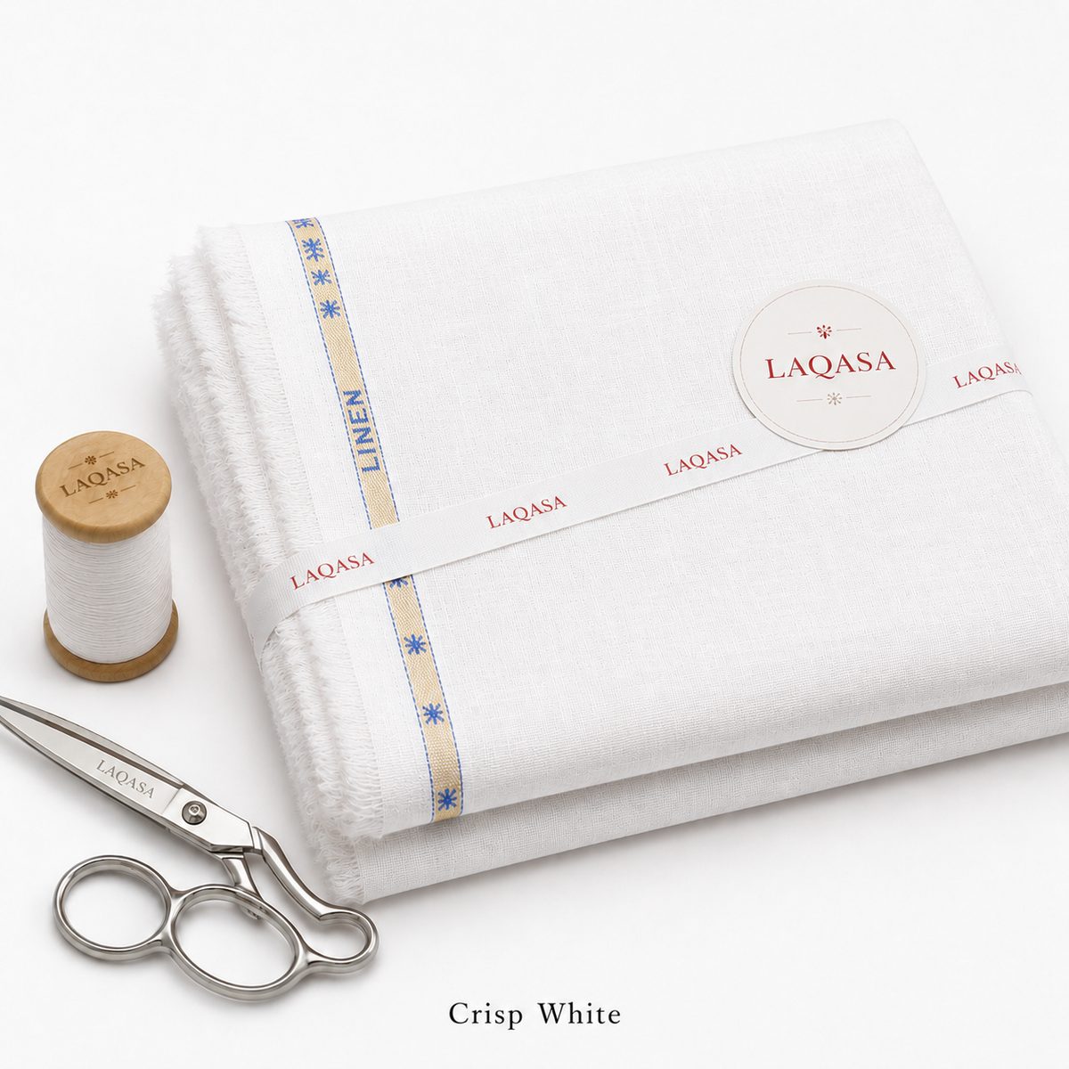 LAQASA 100% Pure Khadi Linen Fabric – Crisp White | Unstitched