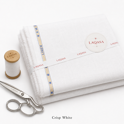 LAQASA 100% Pure Khadi Linen Fabric – Crisp White | Unstitched
