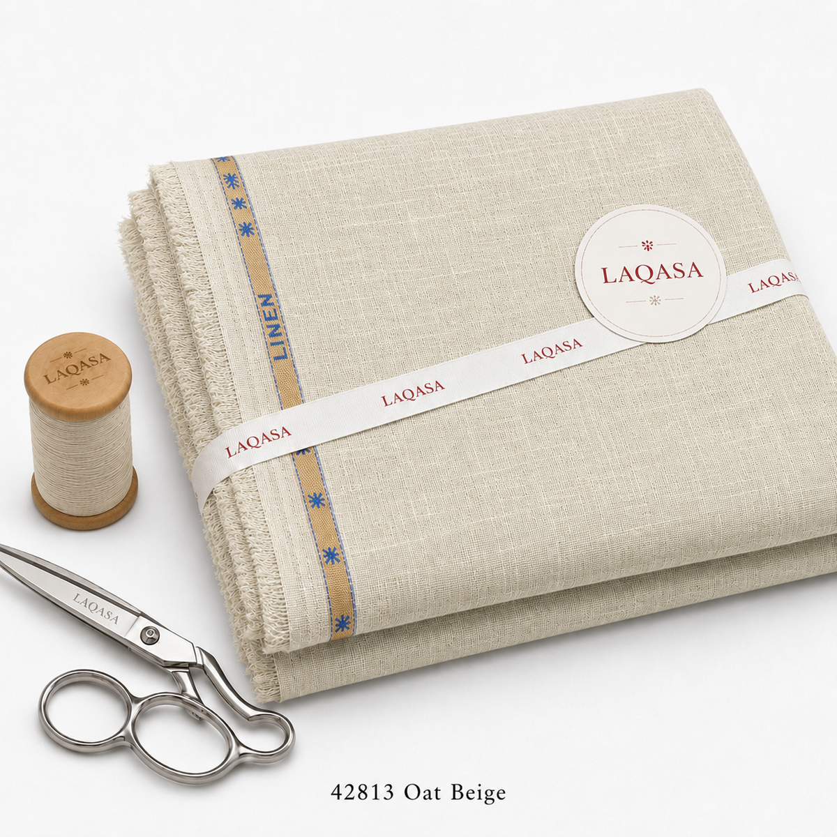 LAQASA 100% Pure Khadi Linen Fabric – Oat Beige | Unstitched