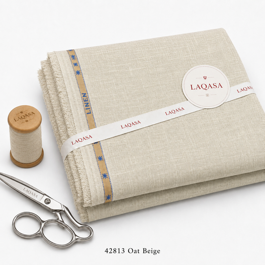 LAQASA 100% Pure Khadi Linen Fabric – Oat Beige | Unstitched
