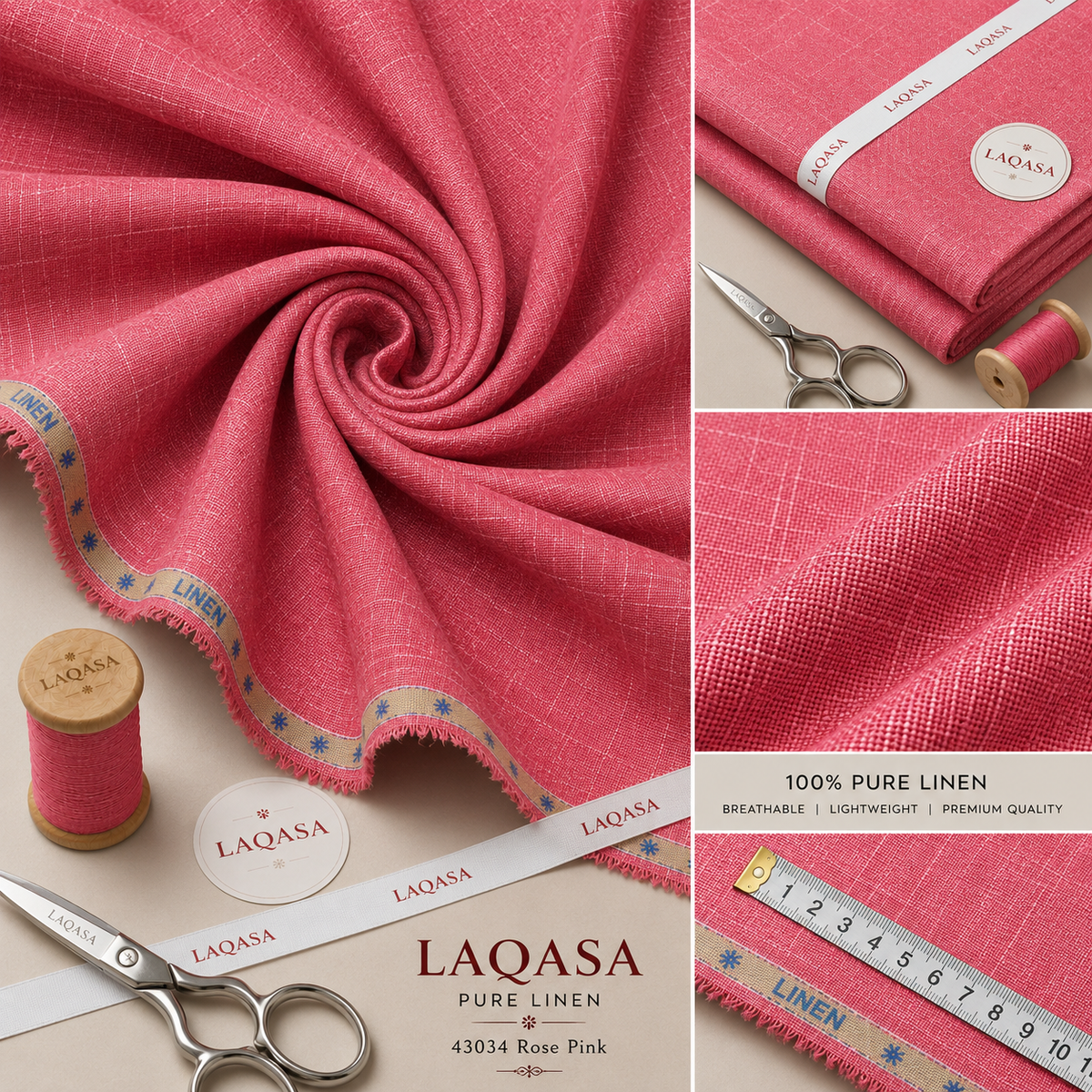 LAQASA 100% Pure Khadi Linen Fabric – Rose Pink | Unstitched