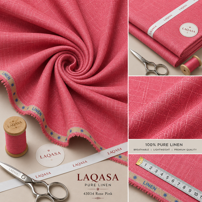 LAQASA 100% Pure Khadi Linen Fabric – Rose Pink | Unstitched