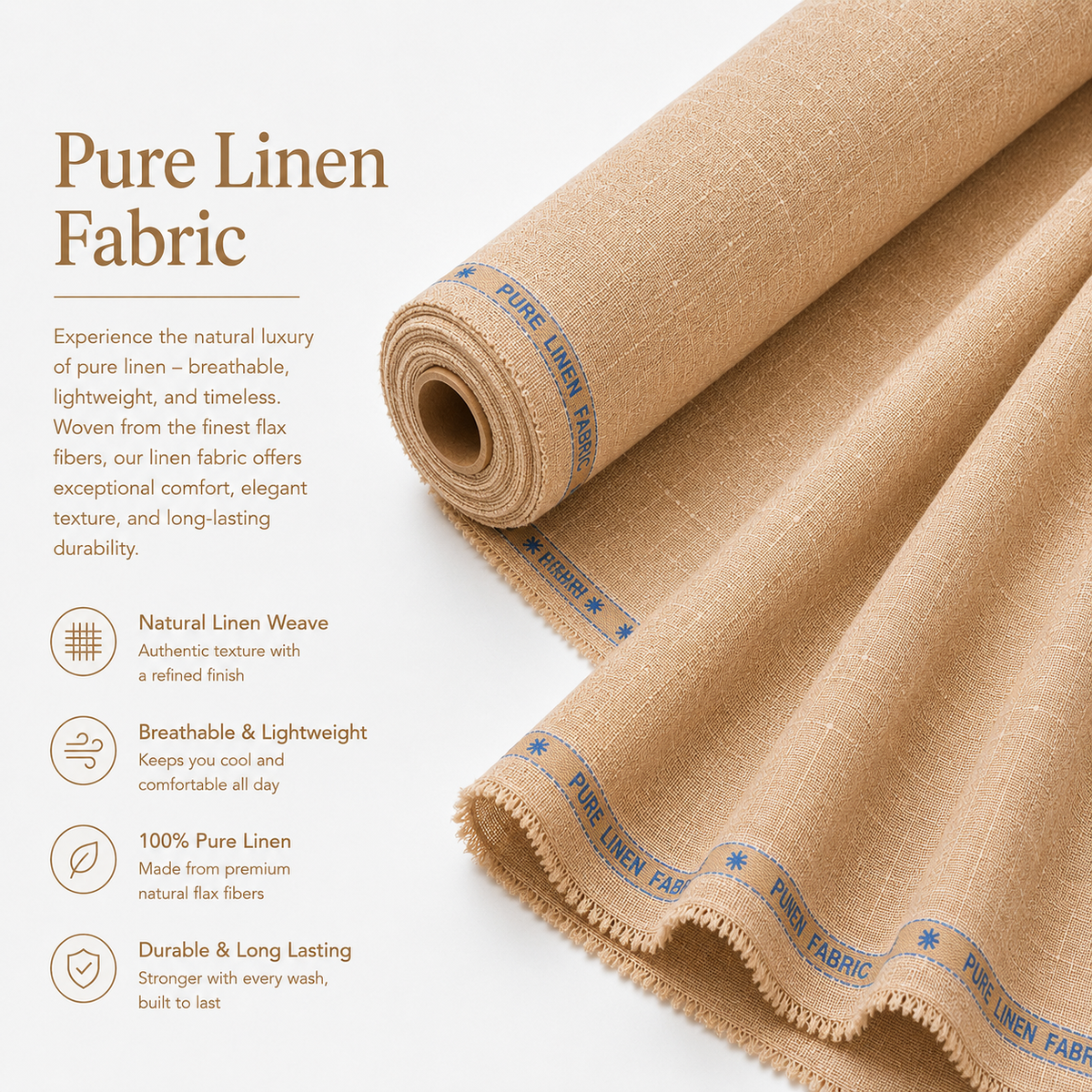 LAQASA 100% Pure Khadi Linen Fabric – Warm Sand Beige | Unstitched