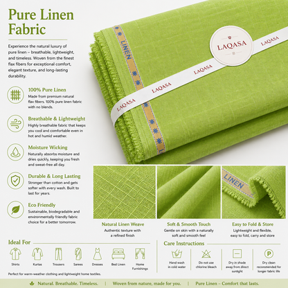 LAQASA 100% Pure Khadi Linen Fabric – Fresh Lime Green | Unstitched