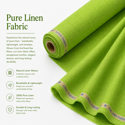 LAQASA 100% Pure Khadi Linen Fabric – Fresh Lime Green | Unstitched