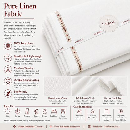 LAQASA 100% Pure Khadi Linen Fabric – Crisp White | Unstitched