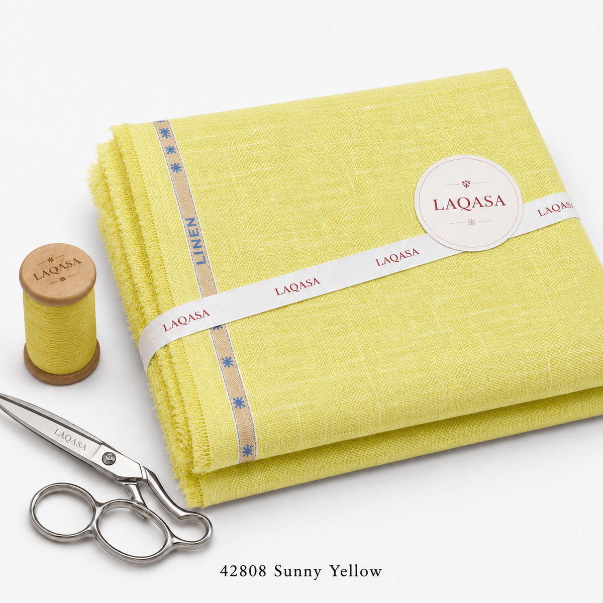LAQASA 100% Pure Khadi Linen Fabric – Sunny Yellow | Unstitched