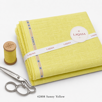 LAQASA 100% Pure Khadi Linen Fabric – Sunny Yellow | Unstitched