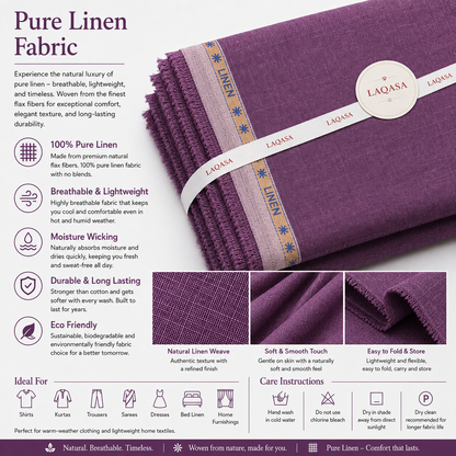 LAQASA 100% Pure Khadi Linen Fabric – Plum Purple | Unstitched