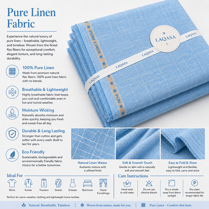 LAQASA 100% Pure Khadi Linen Fabric – Sky Blue | Unstitched