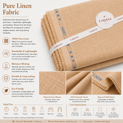 LAQASA 100% Pure Khadi Linen Fabric – Warm Sand Beige | Unstitched