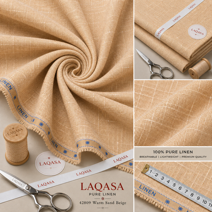LAQASA 100% Pure Khadi Linen Fabric – Warm Sand Beige | Unstitched