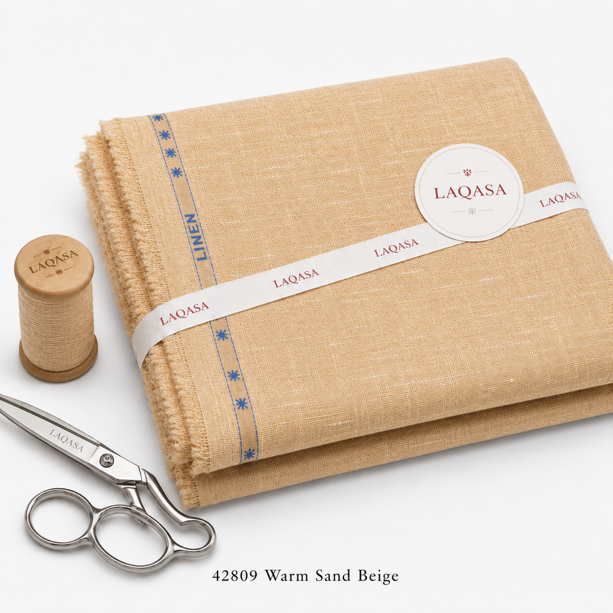 LAQASA 100% Pure Khadi Linen Fabric – Warm Sand Beige | Unstitched