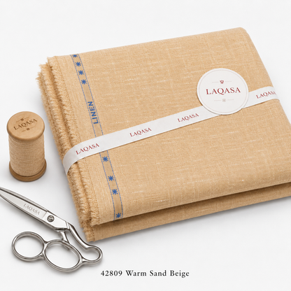 LAQASA 100% Pure Khadi Linen Fabric – Warm Sand Beige | Unstitched