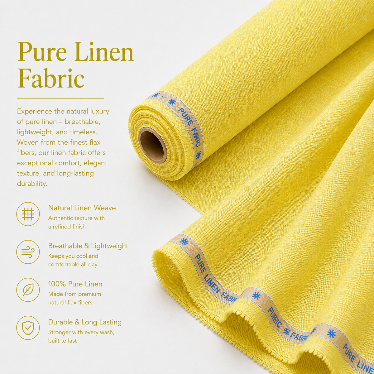 LAQASA 100% Pure Khadi Linen Fabric – Sunny Yellow | Unstitched