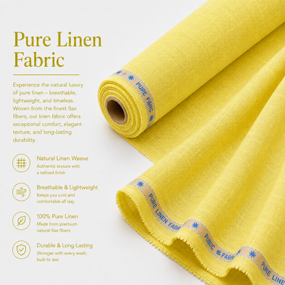 LAQASA 100% Pure Khadi Linen Fabric – Sunny Yellow | Unstitched