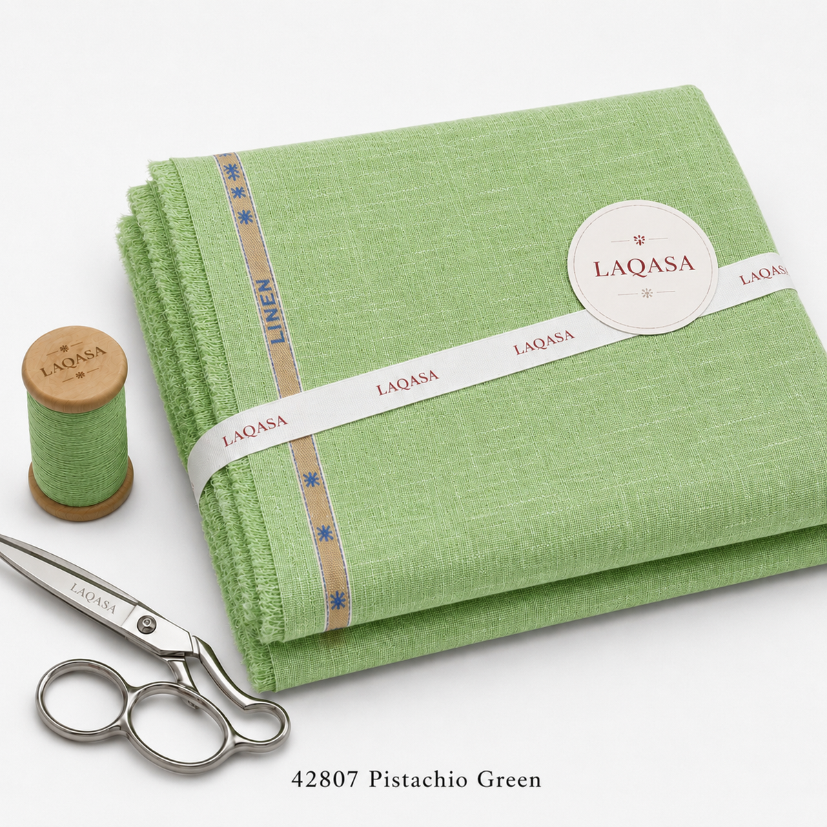 LAQASA 100% Pure Khadi Linen Fabric – Pistachio Green | Unstitched