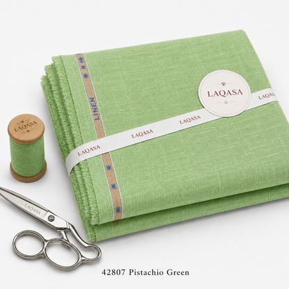 LAQASA 100% Pure Khadi Linen Fabric – Pistachio Green | Unstitched