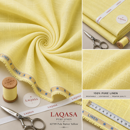 LAQASA 100% Pure Khadi Linen Fabric – Pale Butter Yellow | Unstitched