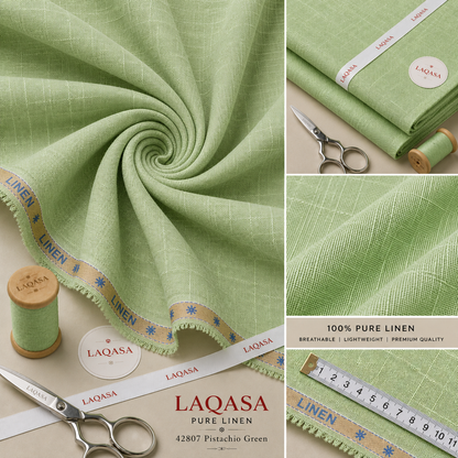 LAQASA 100% Pure Khadi Linen Fabric – Pistachio Green | Unstitched