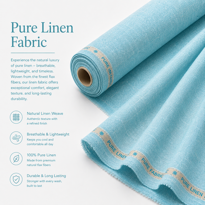 LAQASA 100% Pure Khadi Linen Fabric – Aqua Sky Blue | Unstitched