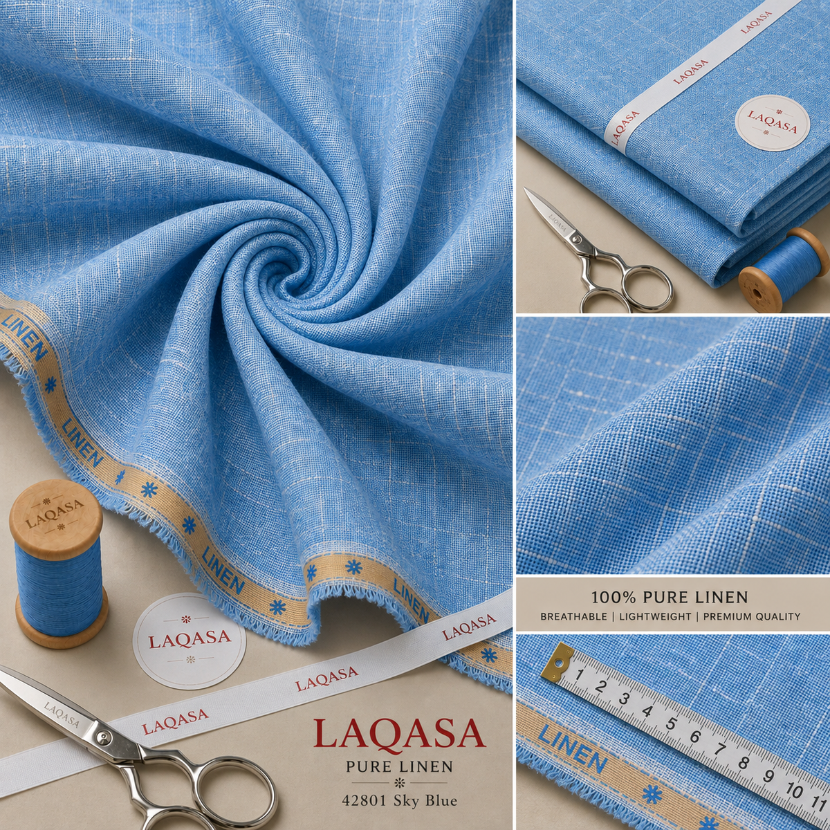 LAQASA 100% Pure Khadi Linen Fabric – Sky Blue | Unstitched