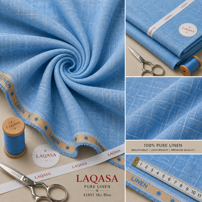 LAQASA 100% Pure Khadi Linen Fabric – Sky Blue | Unstitched