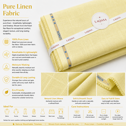 LAQASA 100% Pure Khadi Linen Fabric – Pale Butter Yellow | Unstitched