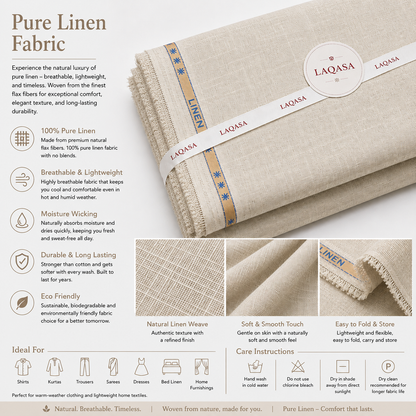 LAQASA 100% Pure Khadi Linen Fabric – Oat Beige | Unstitched