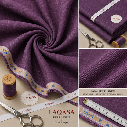 LAQASA 100% Pure Khadi Linen Fabric – Plum Purple | Unstitched