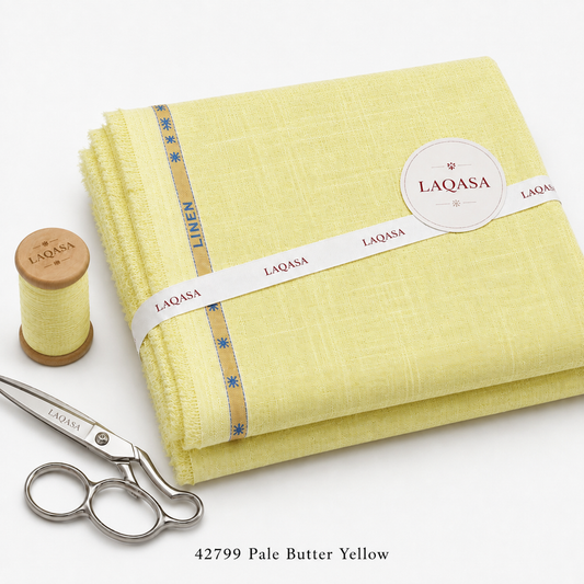 LAQASA 100% Pure Khadi Linen Fabric – Pale Butter Yellow | Unstitched