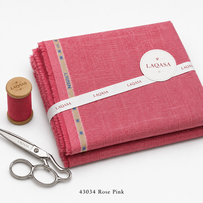 LAQASA 100% Pure Khadi Linen Fabric – Rose Pink | Unstitched