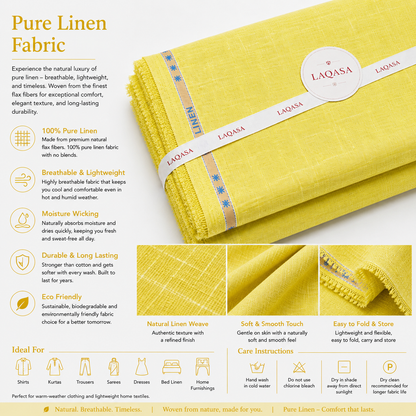 LAQASA 100% Pure Khadi Linen Fabric – Sunny Yellow | Unstitched
