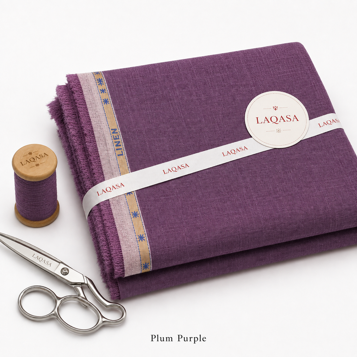 LAQASA 100% Pure Khadi Linen Fabric – Plum Purple | Unstitched