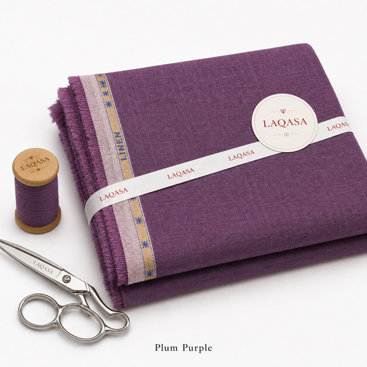LAQASA 100% Pure Khadi Linen Fabric – Plum Purple | Unstitched