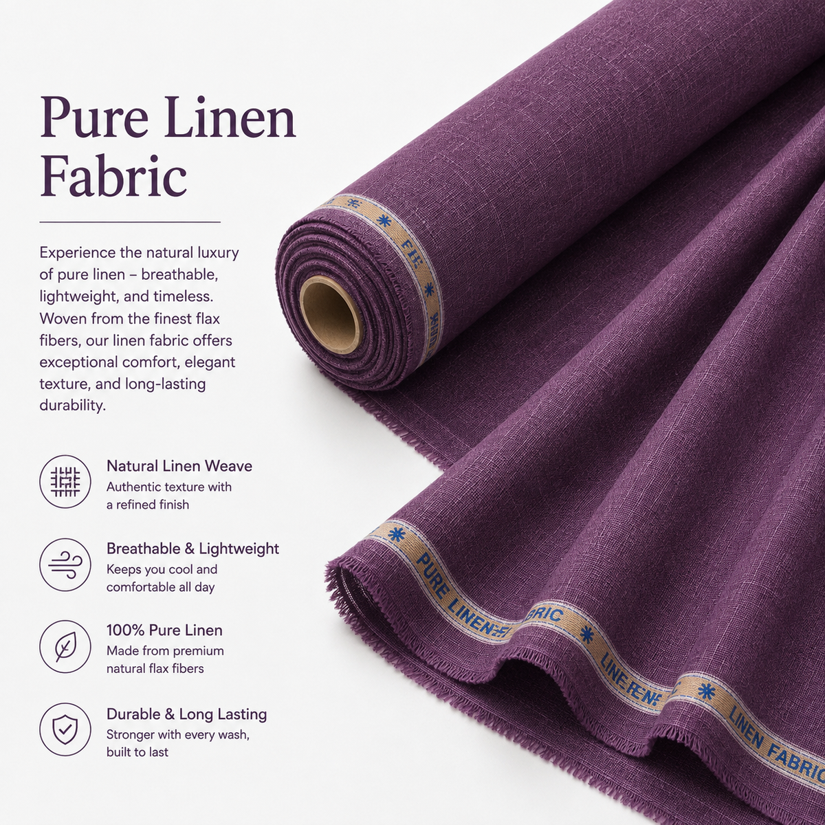 LAQASA 100% Pure Khadi Linen Fabric – Plum Purple | Unstitched