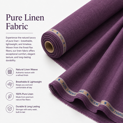 LAQASA 100% Pure Khadi Linen Fabric – Plum Purple | Unstitched