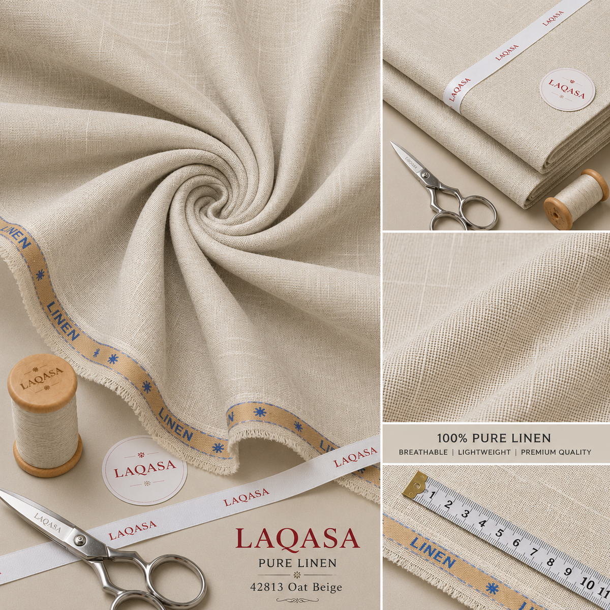 LAQASA 100% Pure Khadi Linen Fabric – Oat Beige | Unstitched