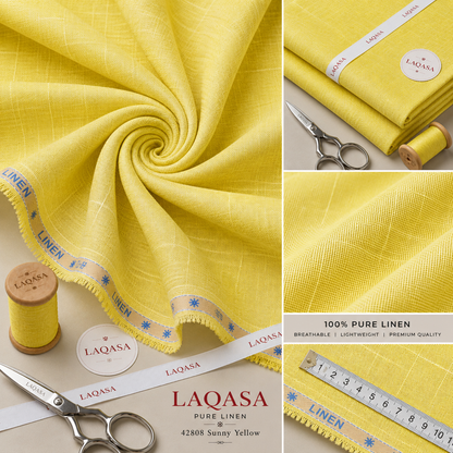 LAQASA 100% Pure Khadi Linen Fabric – Sunny Yellow | Unstitched