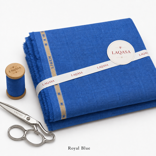 LAQASA 100% Pure Khadi Linen Fabric – Royal Blue | Unstitched