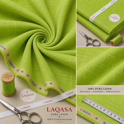LAQASA 100% Pure Khadi Linen Fabric – Fresh Lime Green | Unstitched